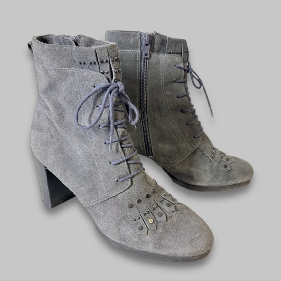 Lloyd Women's Gray Suede Lace Up Grunge Punk Heeled Ankle Boots Size 38 1/2 - Picture 1 of 15